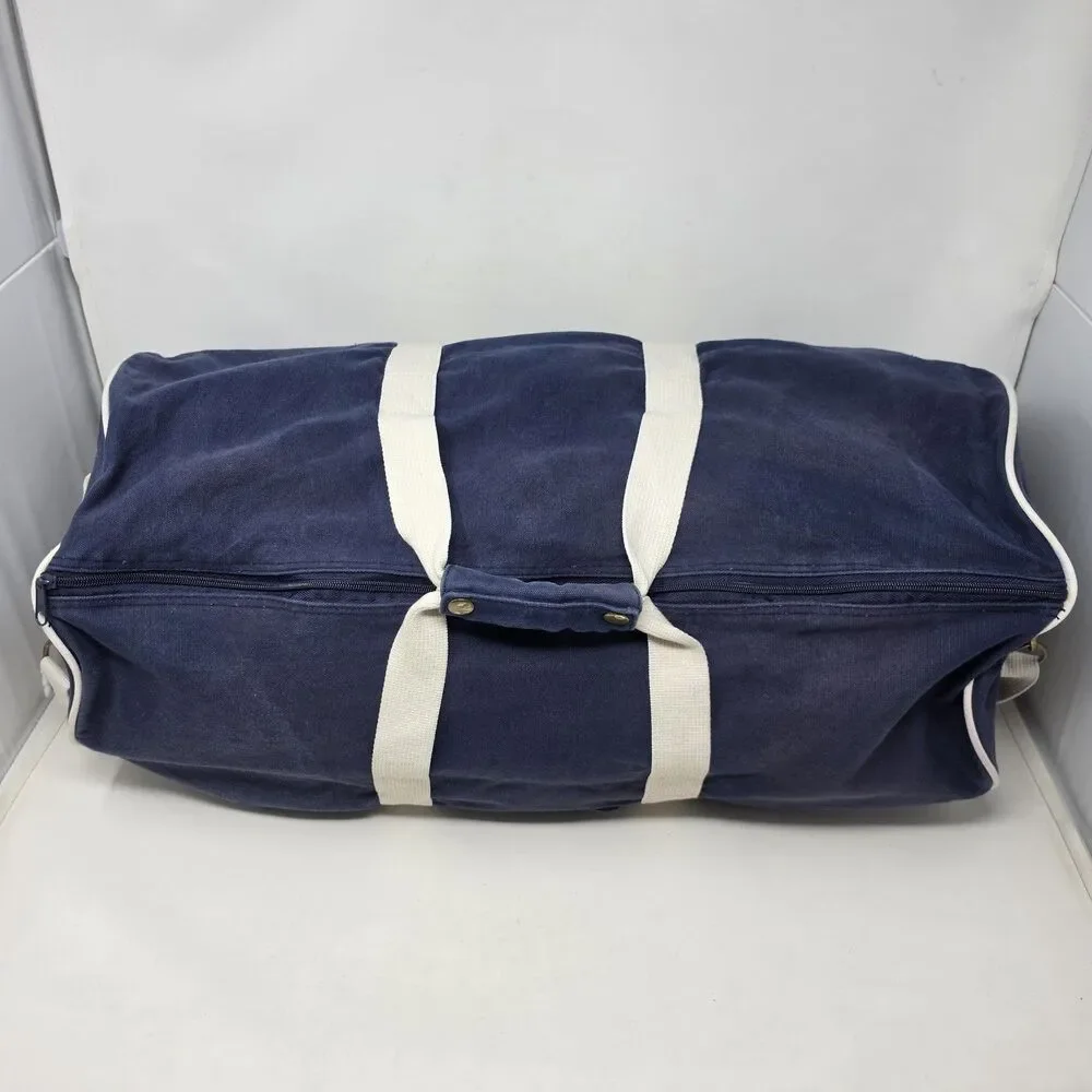 Vtg Polo Ralph Lauren Crest Logo Blue Canvas Large Duffle Bag 24X12 Distressed